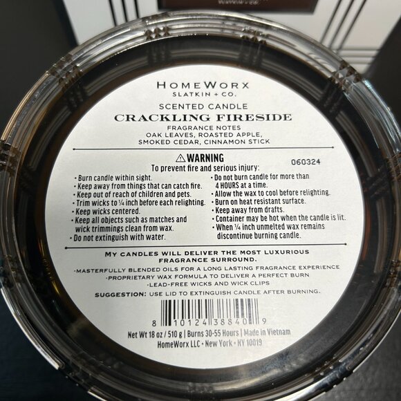 HomeWorx by Slatkin Crackling Fireside Specialty 4-Wick 18oz Candle NEW - Picture 4 of 5